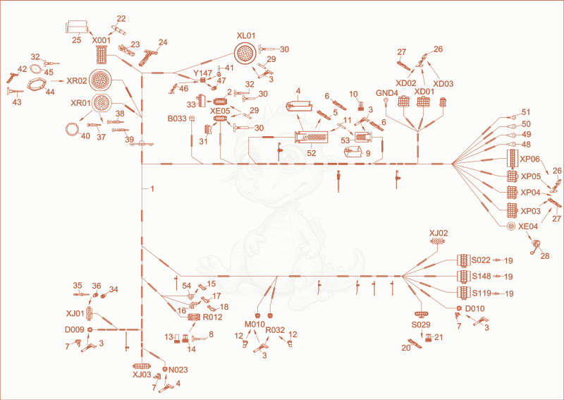 Exploded parts diagram of the WIRE HARNESS SEAT CONSOLE of a Wacker Neuson EW65, with numbered balloons