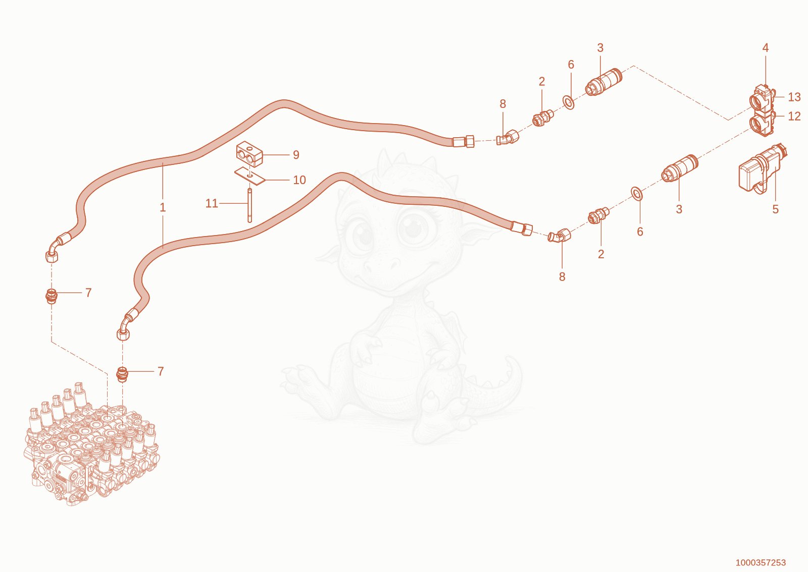 Exploded parts diagram of the Auxiliary control circuit rear. of a Wacker Neuson TH627(418-22), with numbered balloons