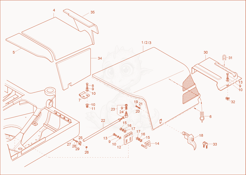 Exploded parts diagram of the valve cover of a Wacker Neuson 2902RDFORCE, with numbered balloons