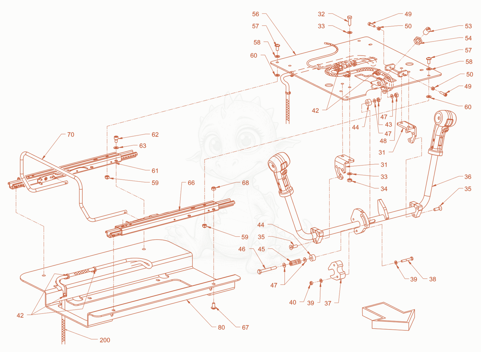 Exploded parts diagram of the drive shifting of a Wacker Neuson RD40-130CUS, with numbered balloons