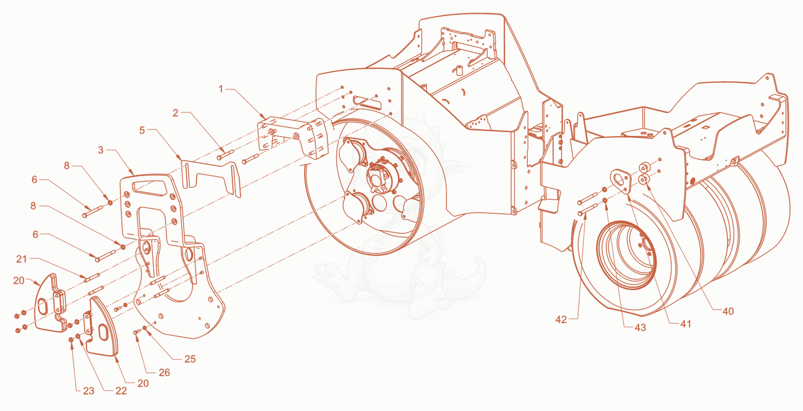 Exploded parts diagram of the mounting of a Wacker Neuson RD45-140CDPF, with numbered balloons
