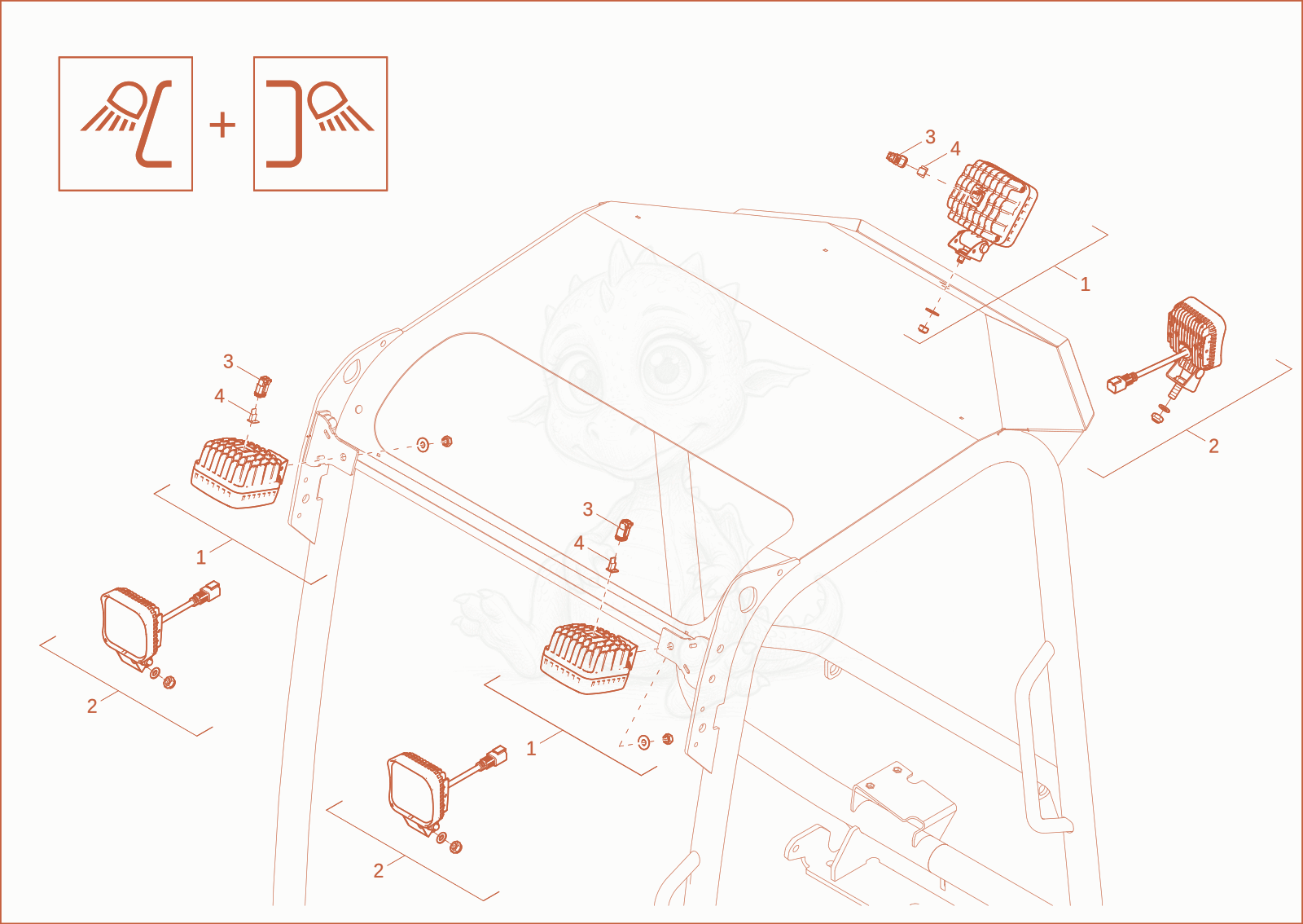 Exploded parts diagram of the CABIN HEADLIGHT (OPTION) of a Wacker Neuson EZ17E, with numbered balloons