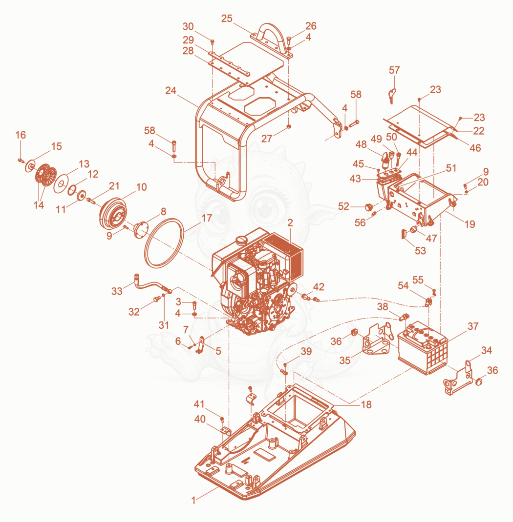 Exploded parts diagram of the Upper Mass cpl. of a Wacker Neuson DPU5545HEAP, with numbered balloons