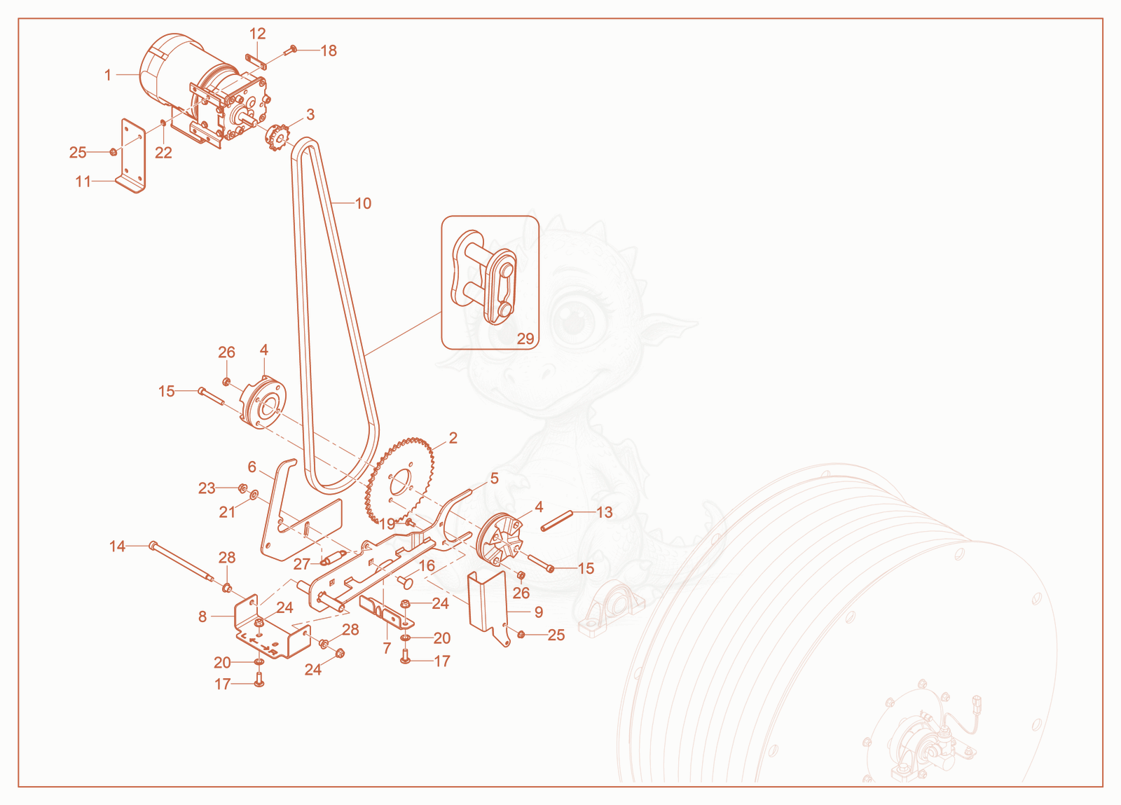 Exploded parts diagram of the Drum Drive System of a Wacker Neuson HSH3000, with numbered balloons