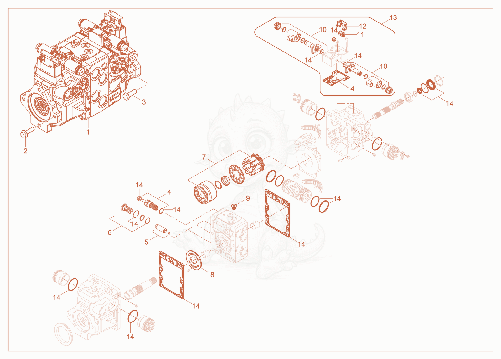 Exploded parts diagram of the Displacement Pump Service Parts of a Wacker Neuson ST50, with numbered balloons