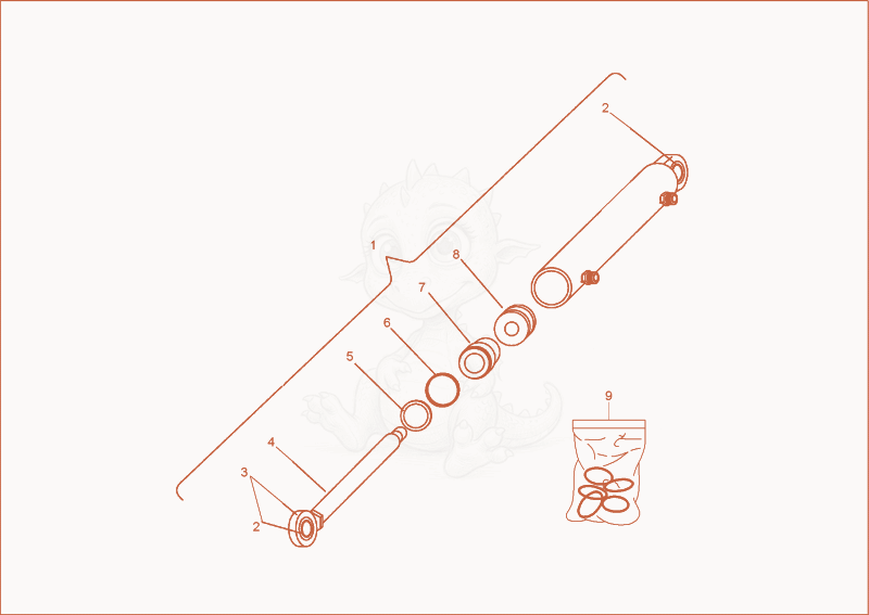 Exploded parts diagram of the tilt ram of a Wacker Neuson 2700/5002, with numbered balloons
