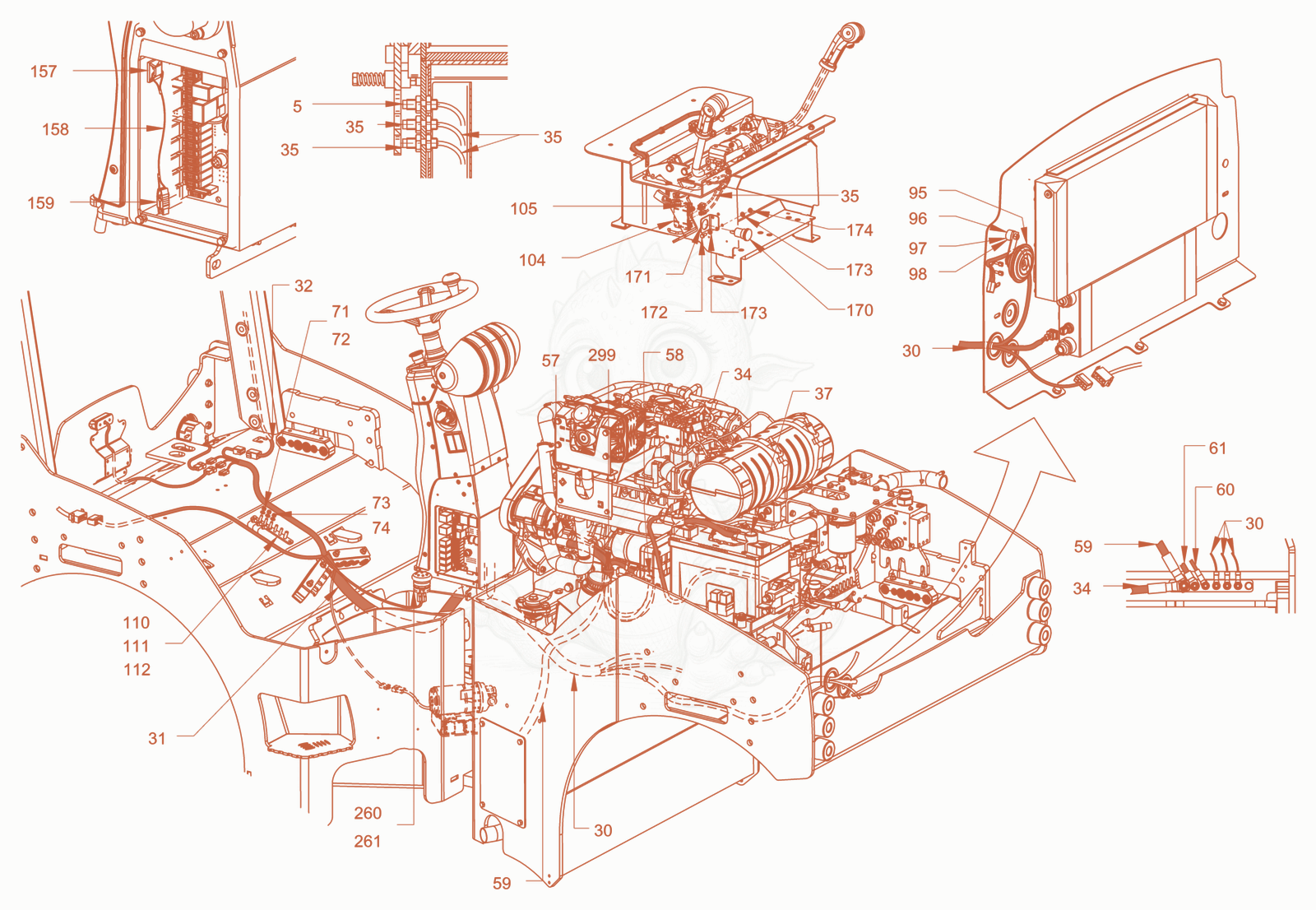 Exploded parts diagram of the electrical system of a Wacker Neuson RD45-140CUS, with numbered balloons