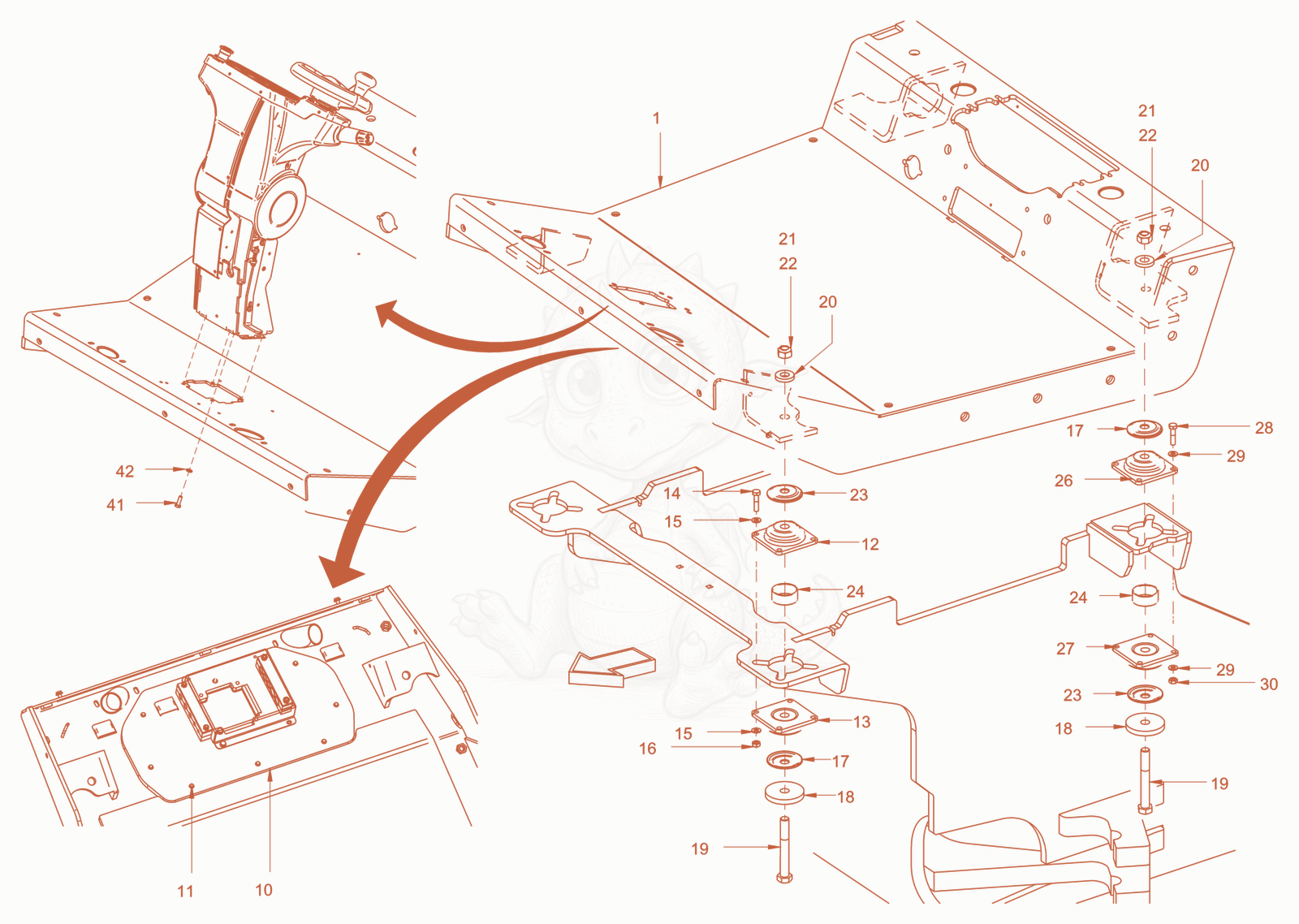 Exploded parts diagram of the operator's platform of a Wacker Neuson RC110USROPS, with numbered balloons
