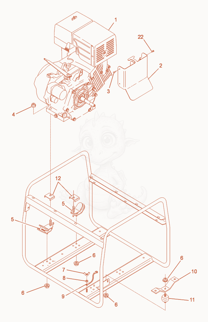 Exploded parts diagram of the Engine Compartment of a Wacker Neuson G5.7A, with numbered balloons