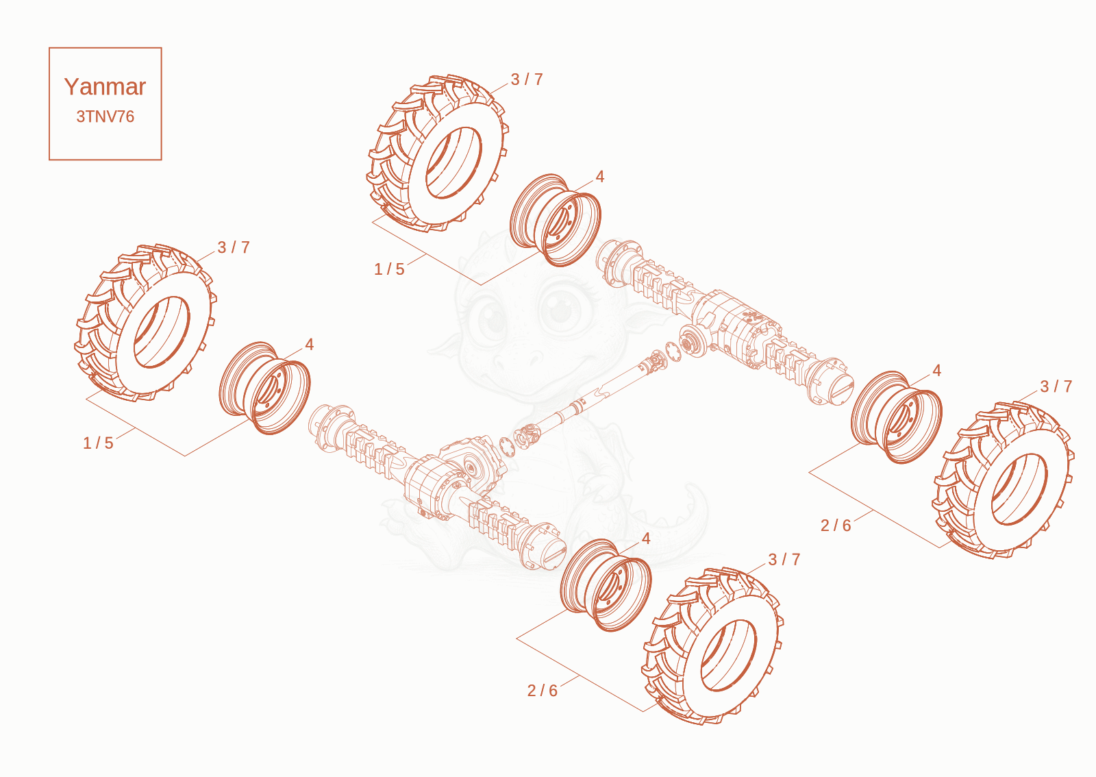Exploded parts diagram of the WHEELS of a Wacker Neuson DW30-2, with numbered balloons