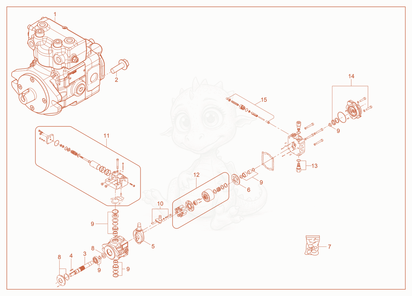 Exploded parts diagram of the Displacement Pump of a Wacker Neuson SM120, with numbered balloons