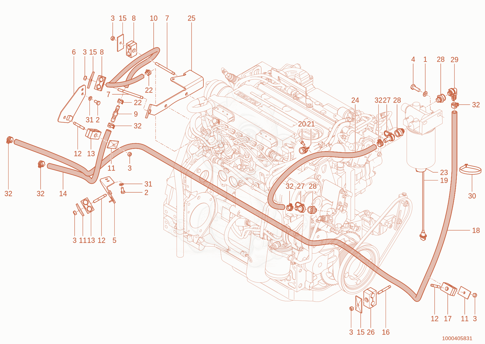 Exploded parts diagram of the fuel system of a Wacker Neuson WL110(WRL90-05), with numbered balloons