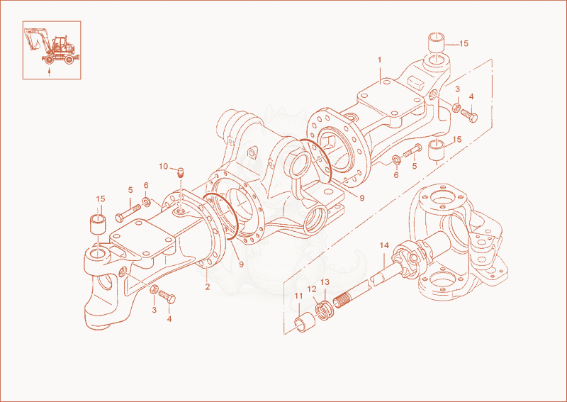 Exploded parts diagram of the steering axle-axle carrier of a Wacker Neuson 6502WD, with numbered balloons