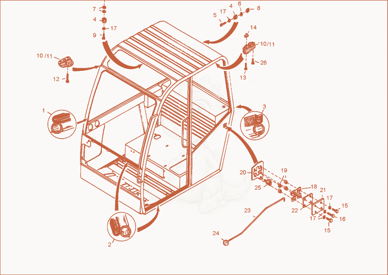 Exploded parts diagram of the CABIN FRAME 2 of a Wacker Neuson 8002RD, with numbered balloons