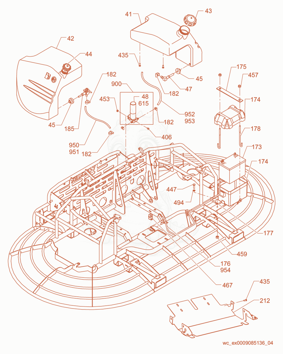 Exploded parts diagram of the Tank cpl. of a Wacker Neuson CRT48-25K-L, with numbered balloons