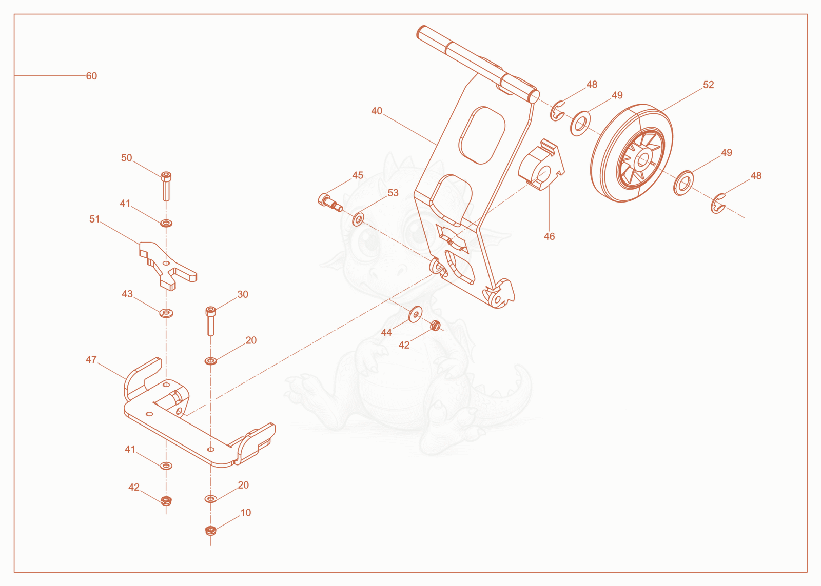 Exploded parts diagram of the TrolleyBPS/APS1030,1135,1340 of a Wacker Neuson BPS1340BW, with numbered balloons