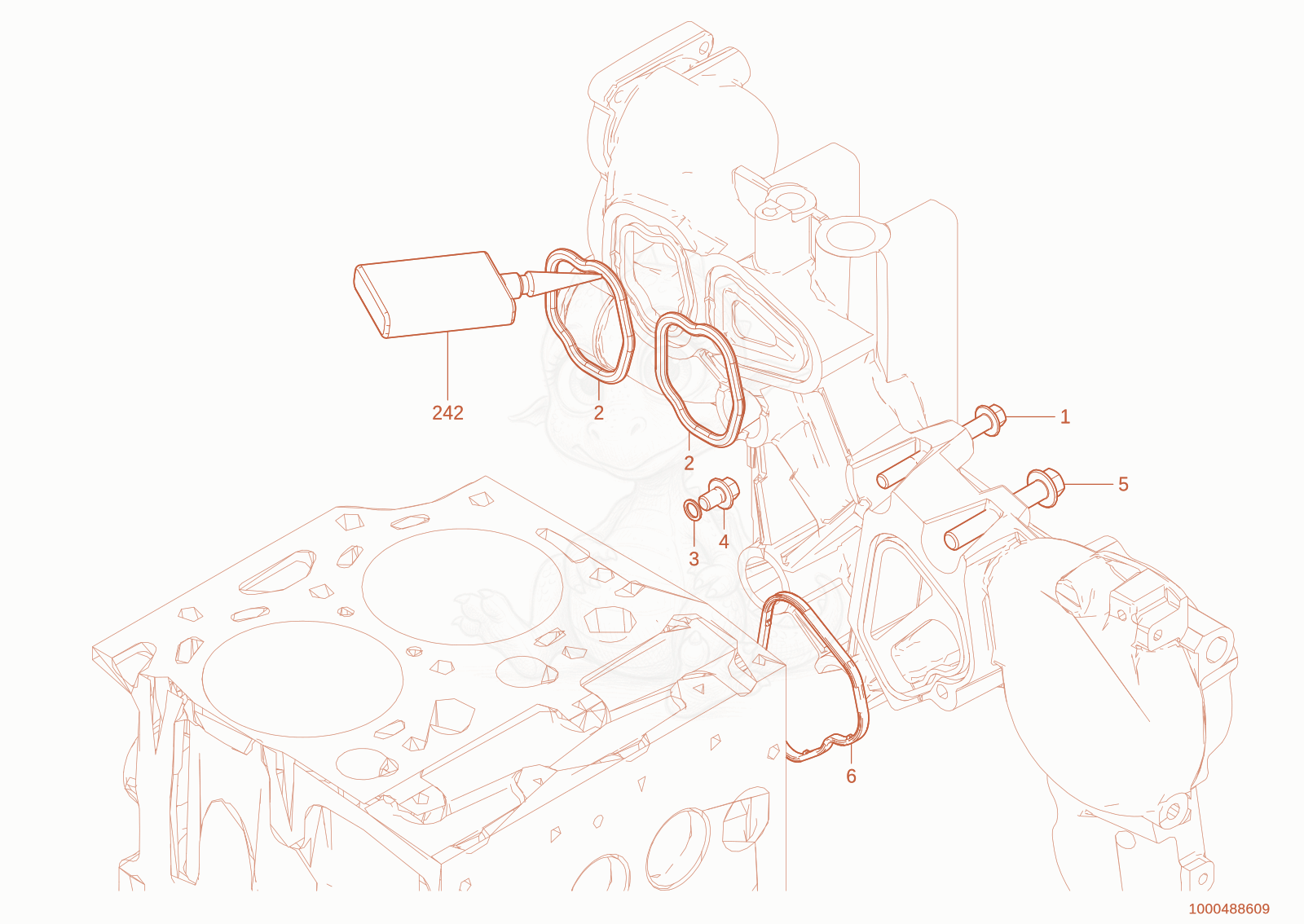 Exploded parts diagram of the Attachment of fan bracket of a Wacker Neuson TH955(416-36), with numbered balloons