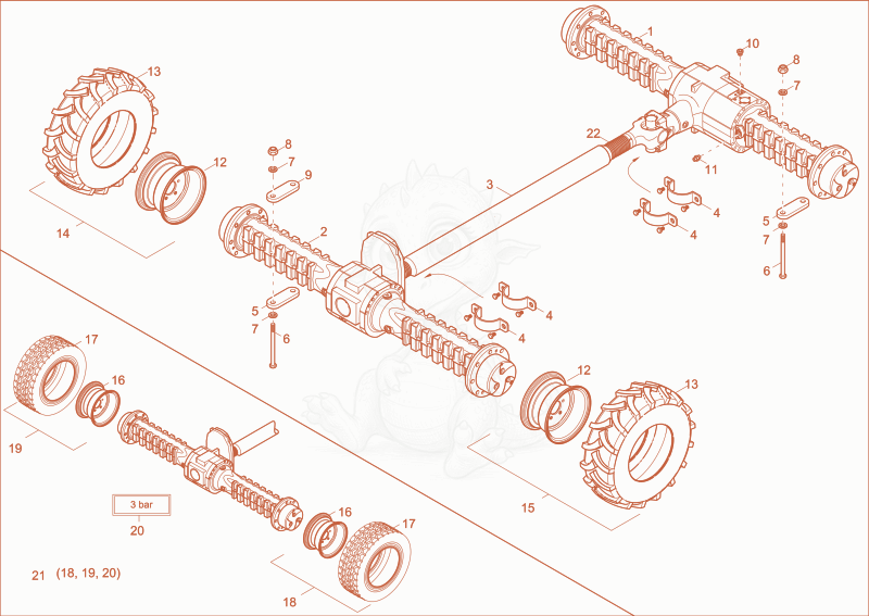 Exploded parts diagram of the undercarriage of a Wacker Neuson 3501AB, with numbered balloons