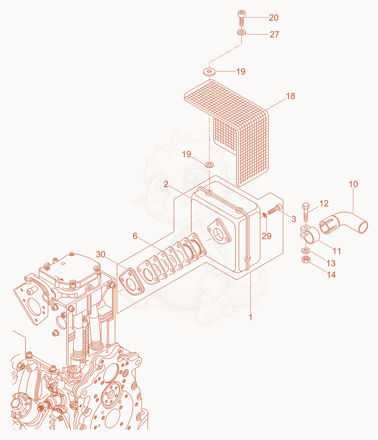 Exploded parts diagram of the Exhaust Silencer of a Wacker Neuson DPU6055WC, with numbered balloons