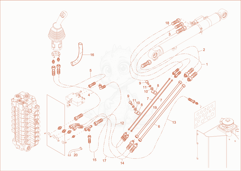 Exploded parts diagram of the DIPPER ARM OPERATION of a Wacker Neuson EW65, with numbered balloons