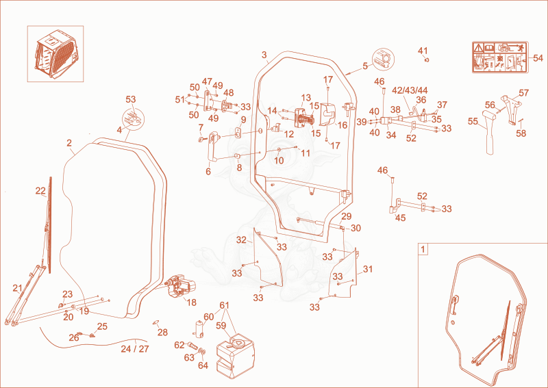 Exploded parts diagram of the CABIN DOOR (OPTION) of a Wacker Neuson ST45(S04-04), with numbered balloons