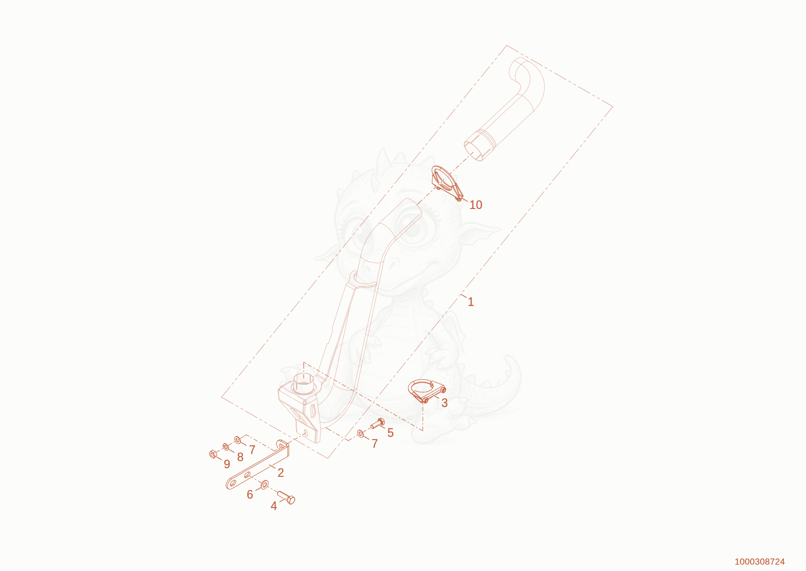 Exploded parts diagram of the exhaust components of a Wacker Neuson TH522(TL48-00), with numbered balloons