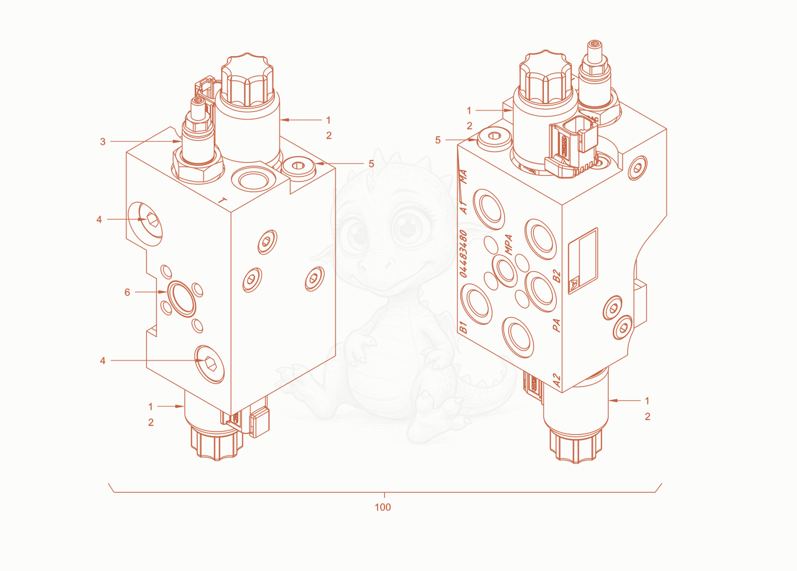 Exploded parts diagram of the valve block of a Wacker Neuson RD28-120, with numbered balloons