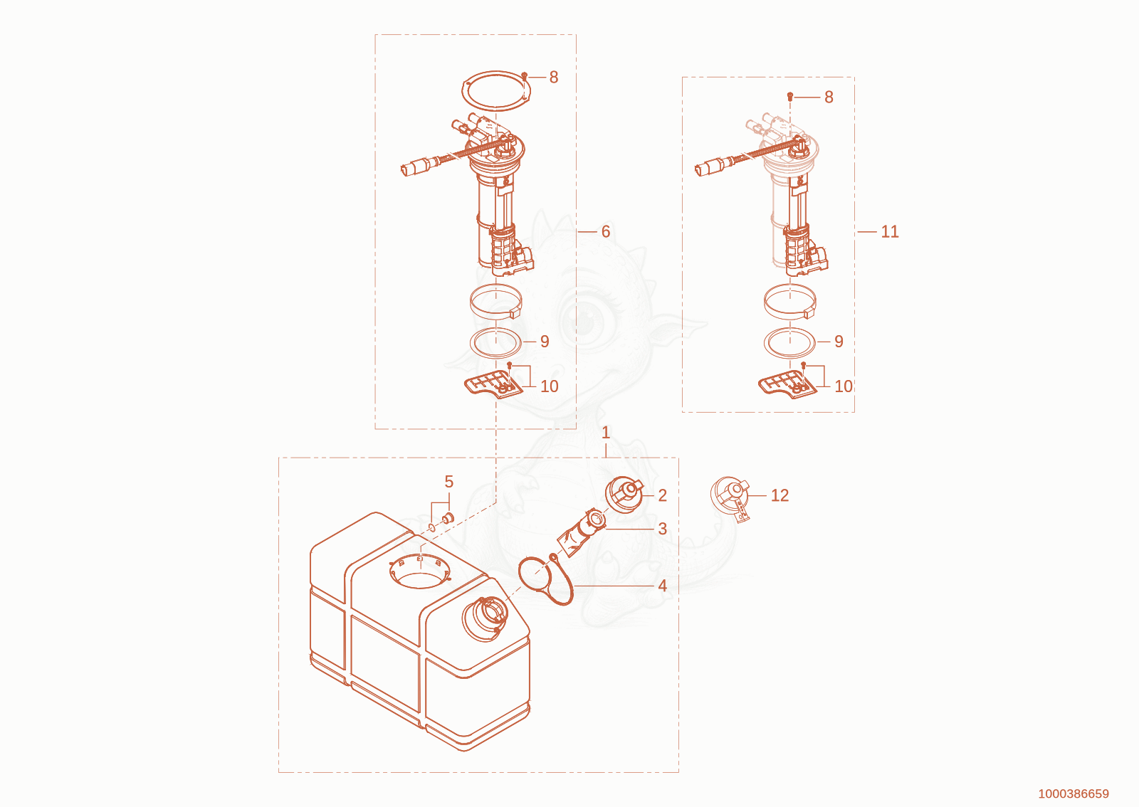 Exploded parts diagram of the DEF tank of a Wacker Neuson WL60T4F, with numbered balloons