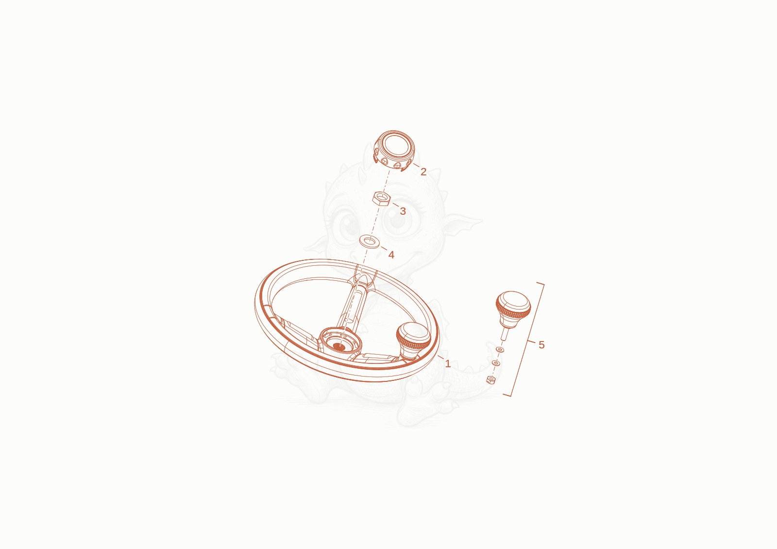 Exploded parts diagram of the steering wheel of a Wacker Neuson TH522STAGEV, with numbered balloons