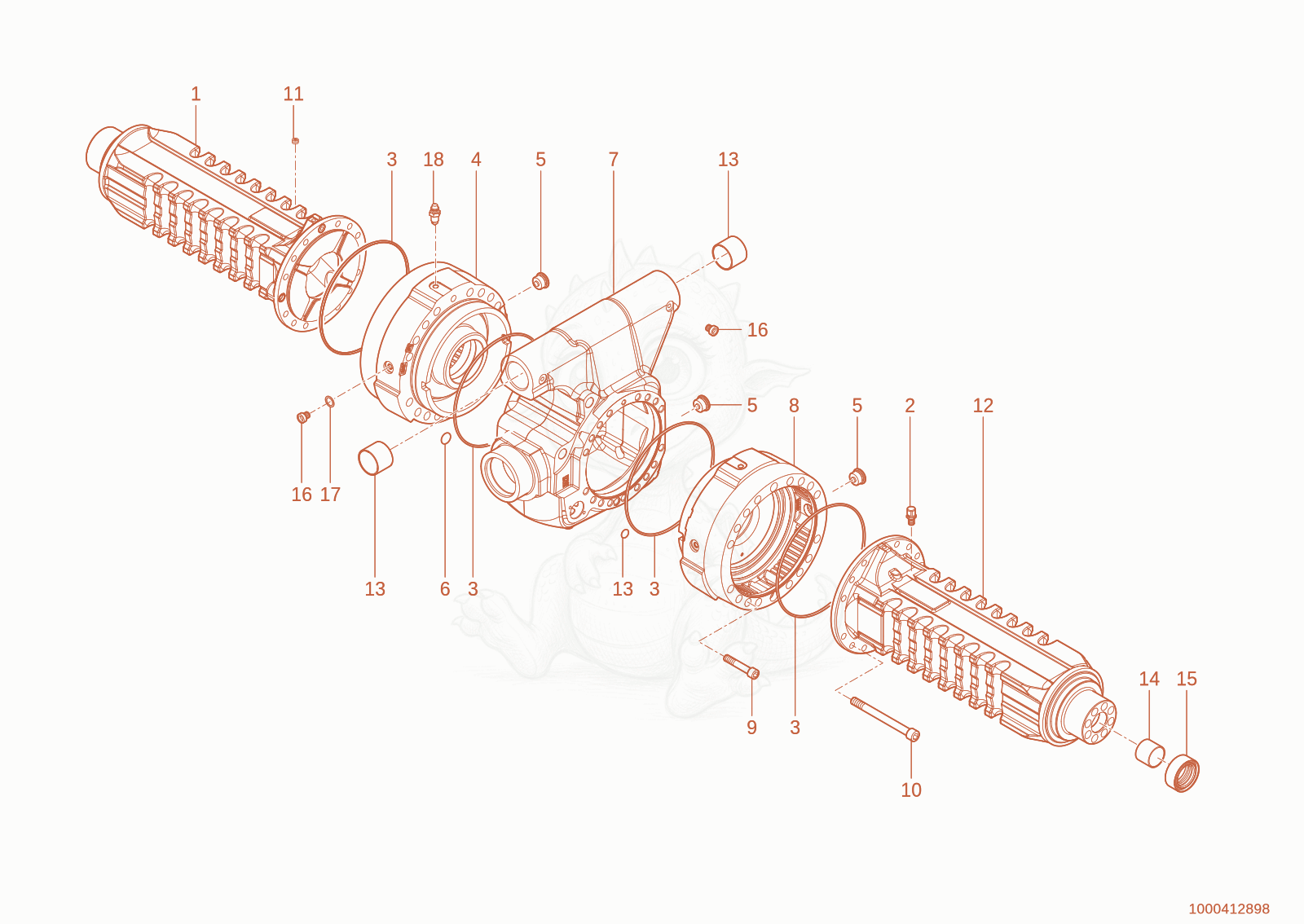 Exploded parts diagram of the rear axle of a Wacker Neuson WL110(WRL90-05), with numbered balloons