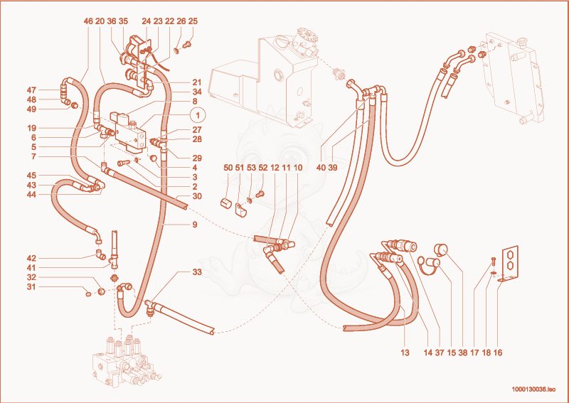 Exploded parts diagram of the Auxiliary control circuit vo.u.hi.52L of a Wacker Neuson 280, with numbered balloons