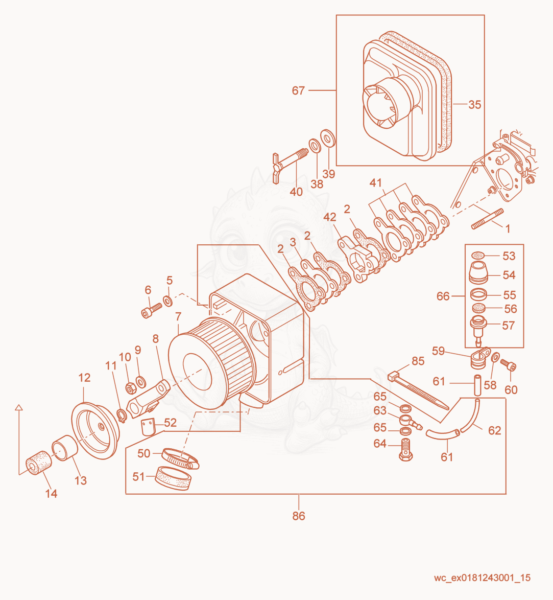 Exploded parts diagram of the Air Filter cpl. of a Wacker Neuson RD7H-SEU, with numbered balloons