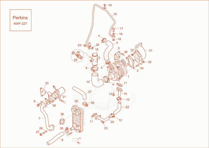 Exploded parts diagram of the turbocharger of a Wacker Neuson EZ53, with numbered balloons