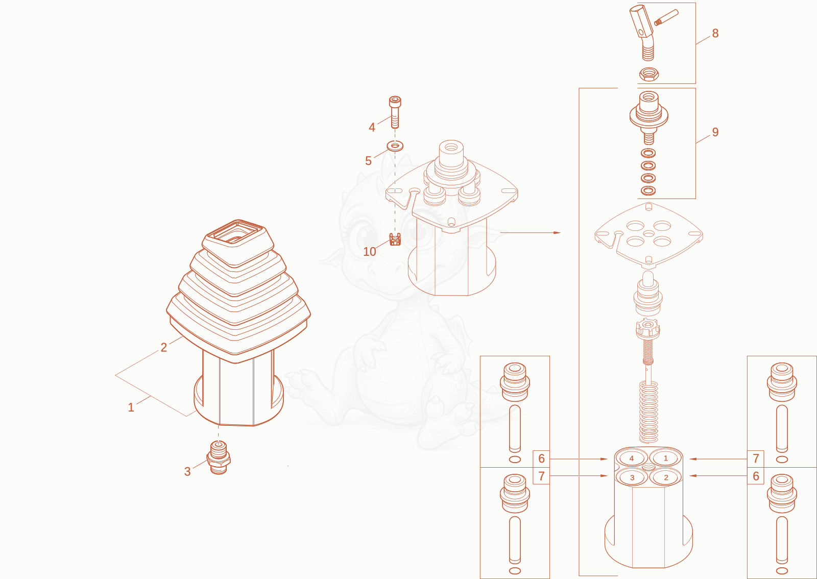 Exploded parts diagram of the Joystick valve of a Wacker Neuson EZ17-2, with numbered balloons