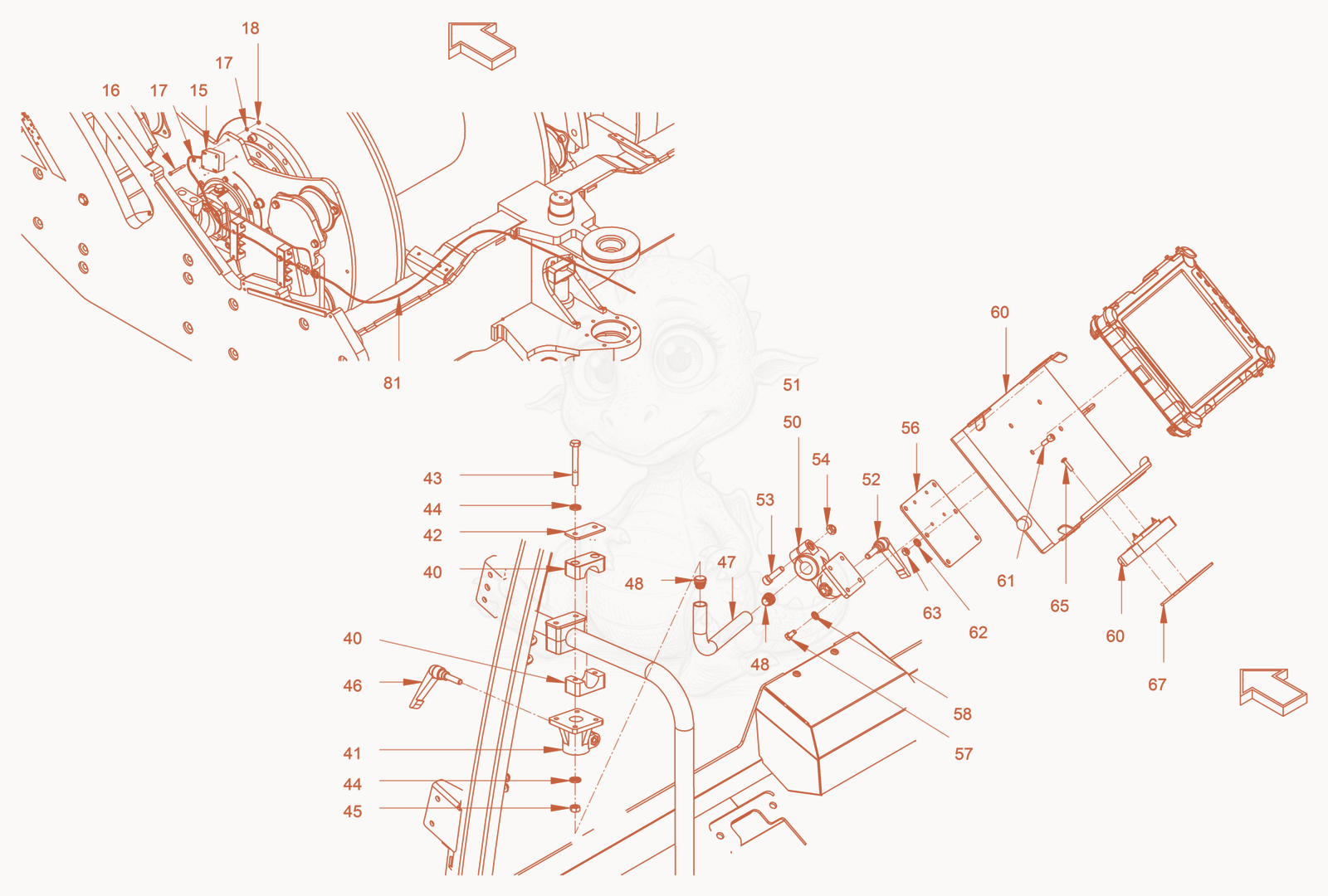Exploded parts diagram of the HCQ-preparation of a Wacker Neuson RC50, with numbered balloons