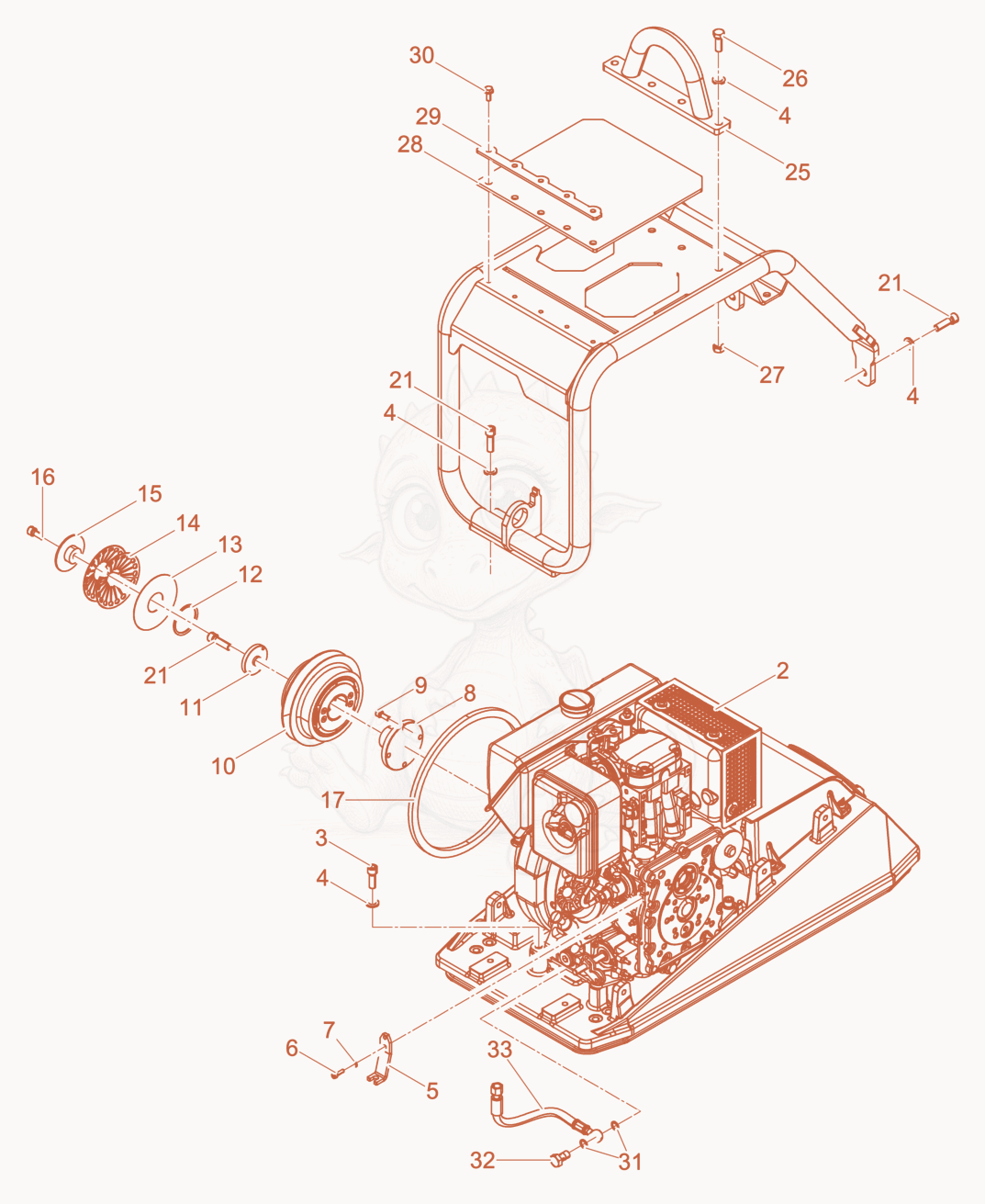 Exploded parts diagram of the Upper Mass cpl. of a Wacker Neuson DPU5045HEUS, with numbered balloons