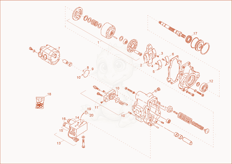 Exploded parts diagram of the HYDRAULIK PUMP DISASSEMBLED of a Wacker Neuson 6003, with numbered balloons