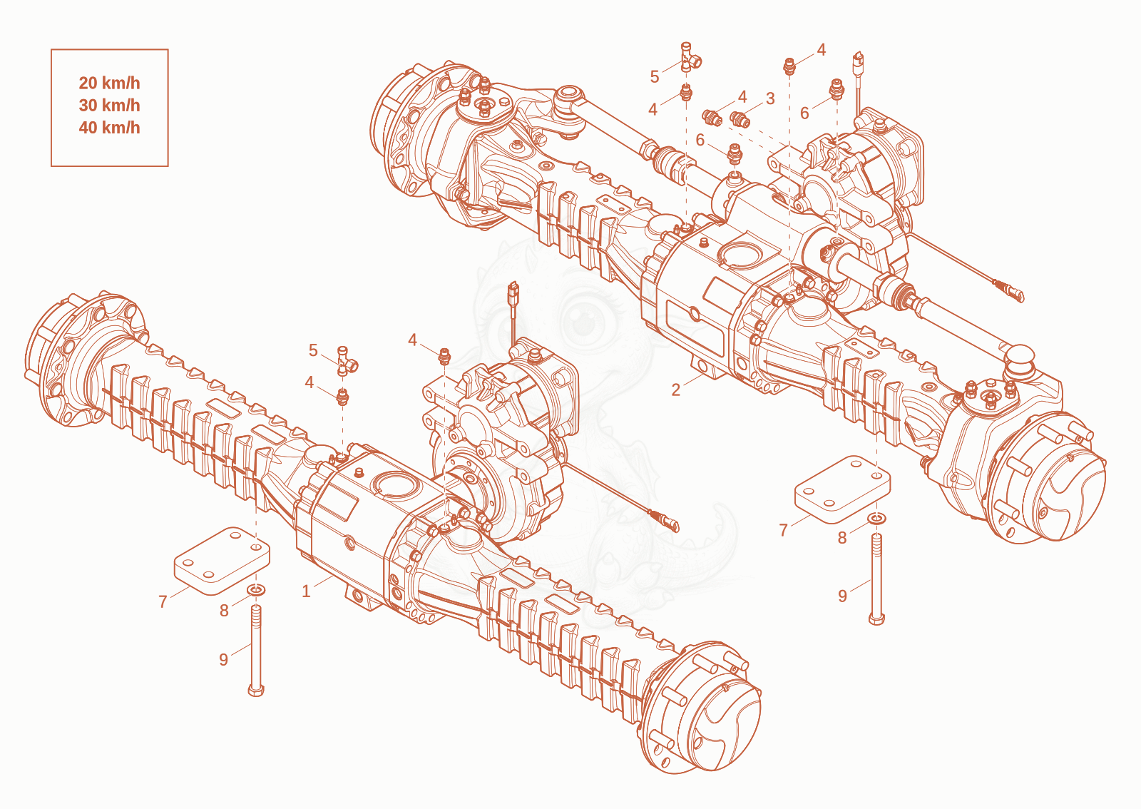 Exploded parts diagram of the REAR AXLE option of a Wacker Neuson EW100-2, with numbered balloons