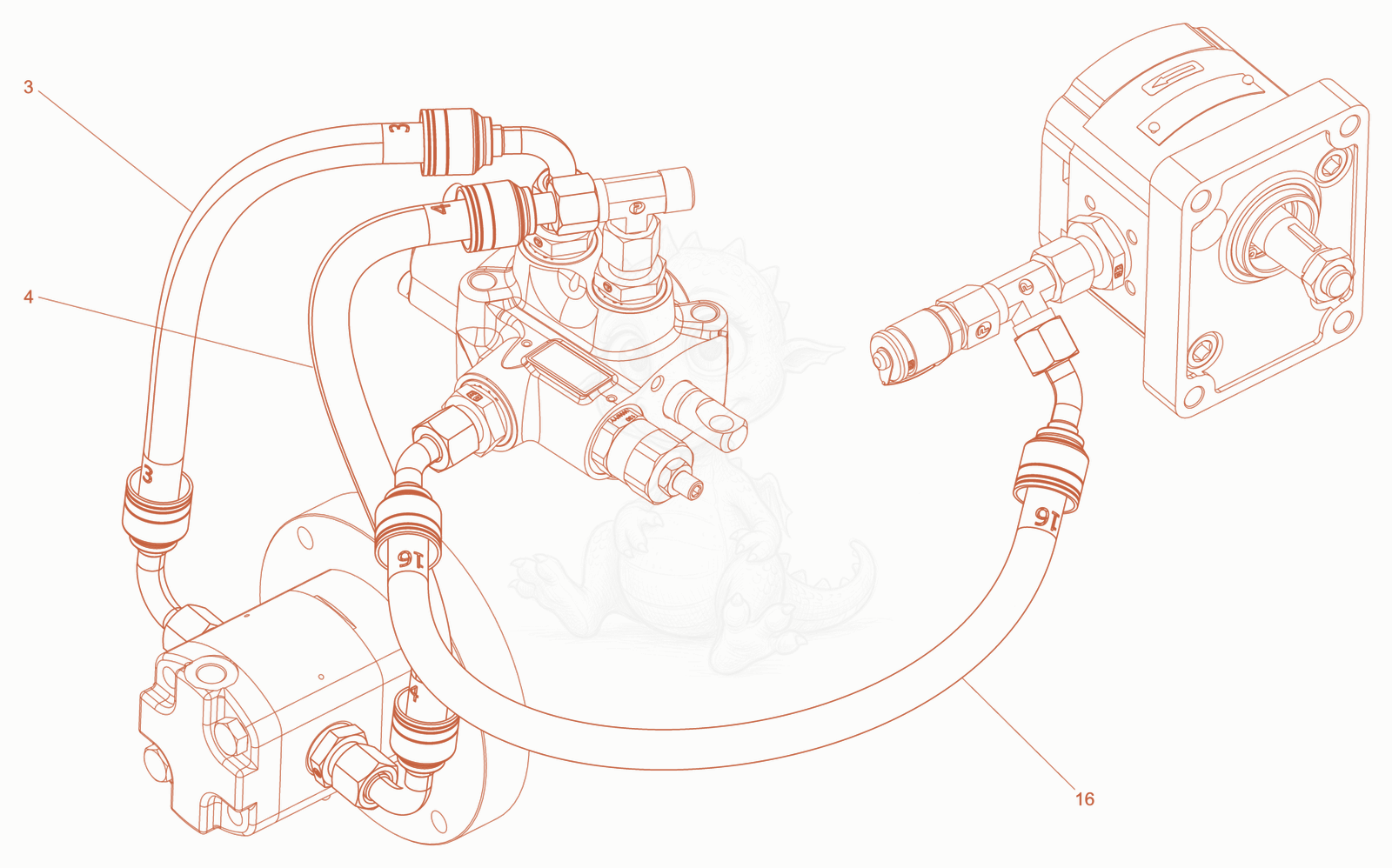 Exploded parts diagram of the Hydraulic hose - Exciter of a Wacker Neuson RD10YEHFLRC, with numbered balloons