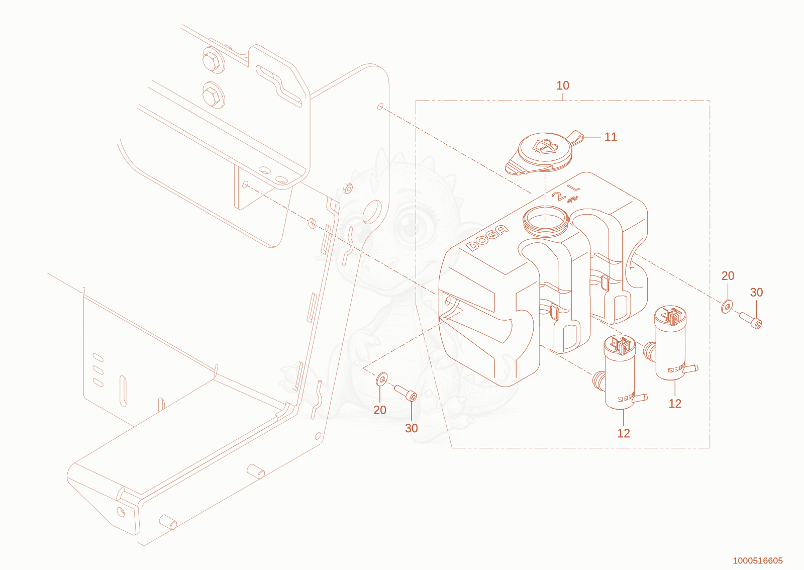 Exploded parts diagram of the washer tank of a Wacker Neuson WL950(A05-01), with numbered balloons