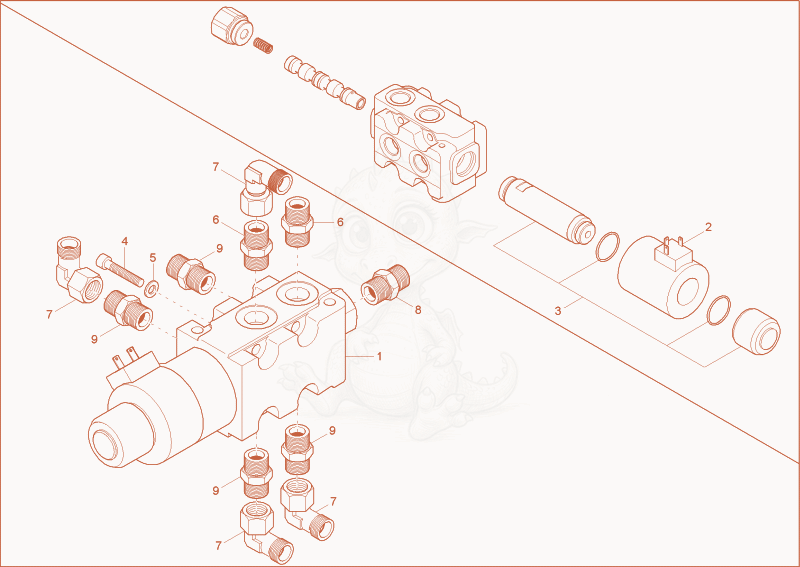 Exploded parts diagram of the change over valve of a Wacker Neuson 38Z3, with numbered balloons
