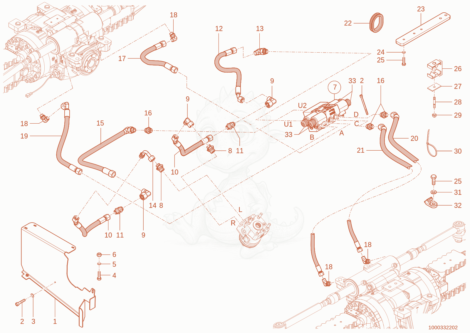 Exploded parts diagram of the steering unit of a Wacker Neuson TH745(416-32), with numbered balloons