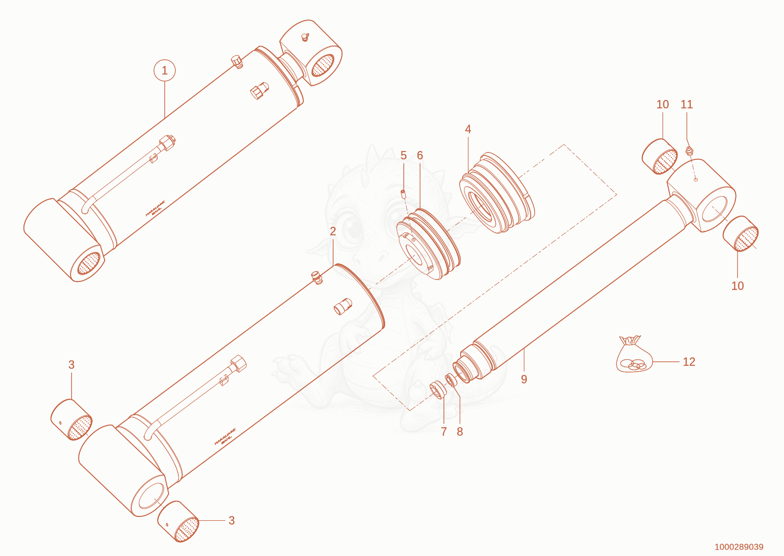 Exploded parts diagram of the tilt ram of a Wacker Neuson TH942(416-29), with numbered balloons