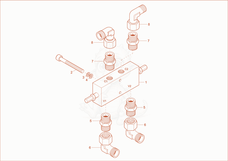 Exploded parts diagram of the sinkbrake valve of a Wacker Neuson EW100, with numbered balloons