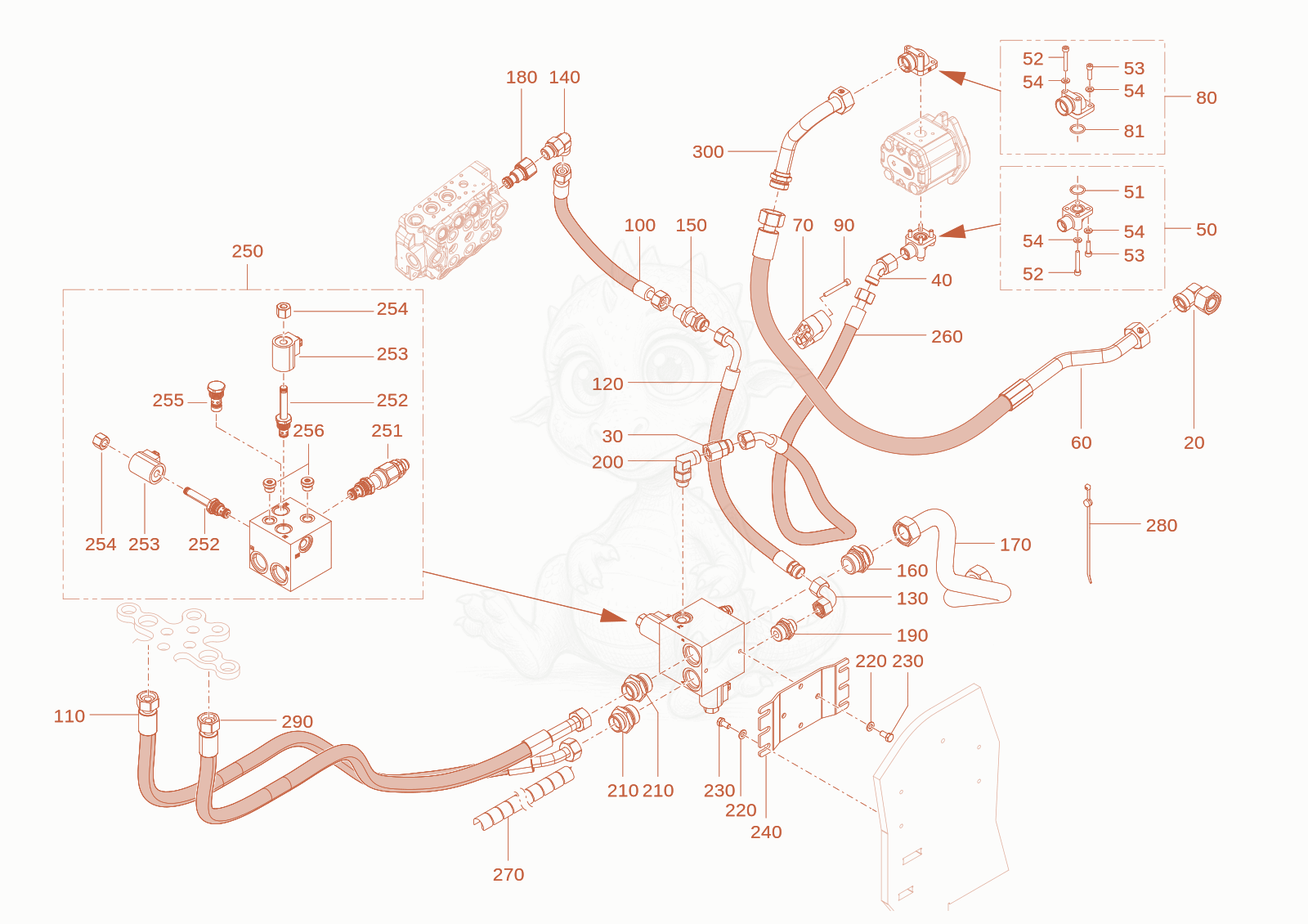 Exploded parts diagram of the AUXILARY HYDRAULICS of a Wacker Neuson WL28(A01-01), with numbered balloons