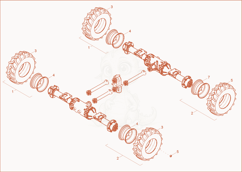 Exploded parts diagram of the WHEELS of a Wacker Neuson 6000/9002, with numbered balloons