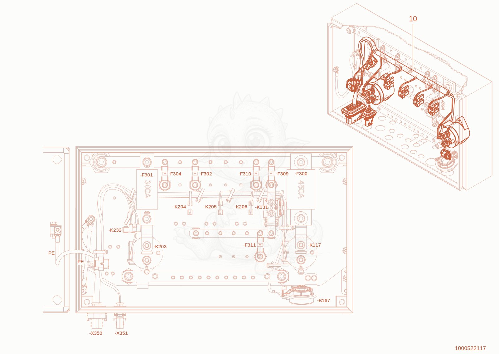 Exploded parts diagram of the wiring harness of a Wacker Neuson TH412E(T02-01), with numbered balloons