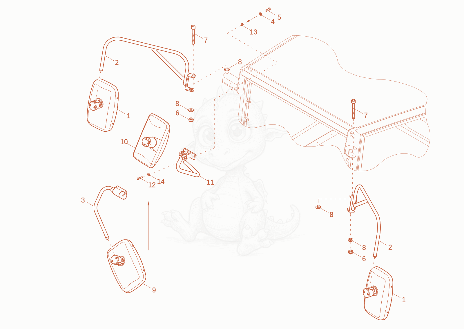 Exploded parts diagram of the MIRROR of a Wacker Neuson DV125, with numbered balloons