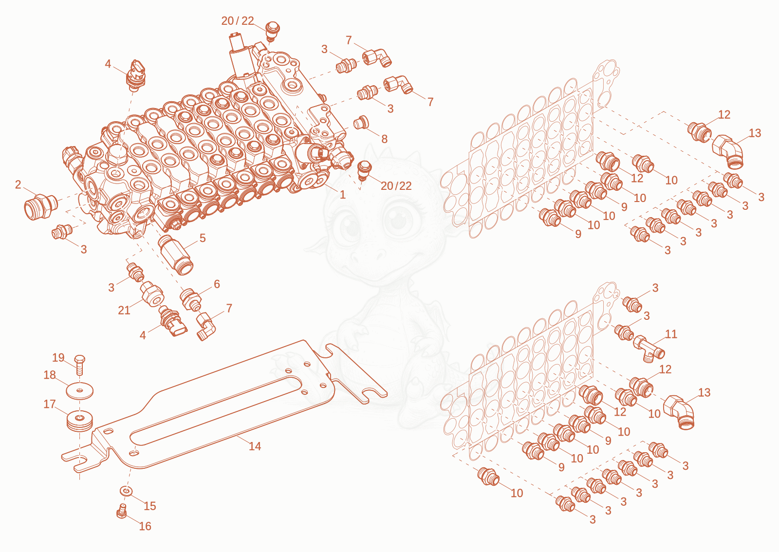 Exploded parts diagram of the CONTROL VALVE 1 of a Wacker Neuson ET20-2, with numbered balloons
