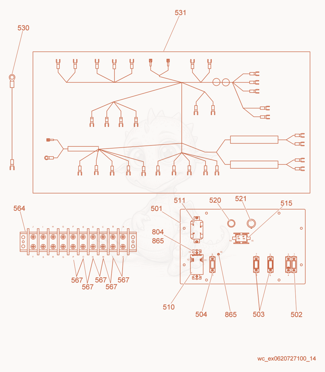 Exploded parts diagram of the Wiring Harness/Control Panel of a Wacker Neuson LTN6L, with numbered balloons